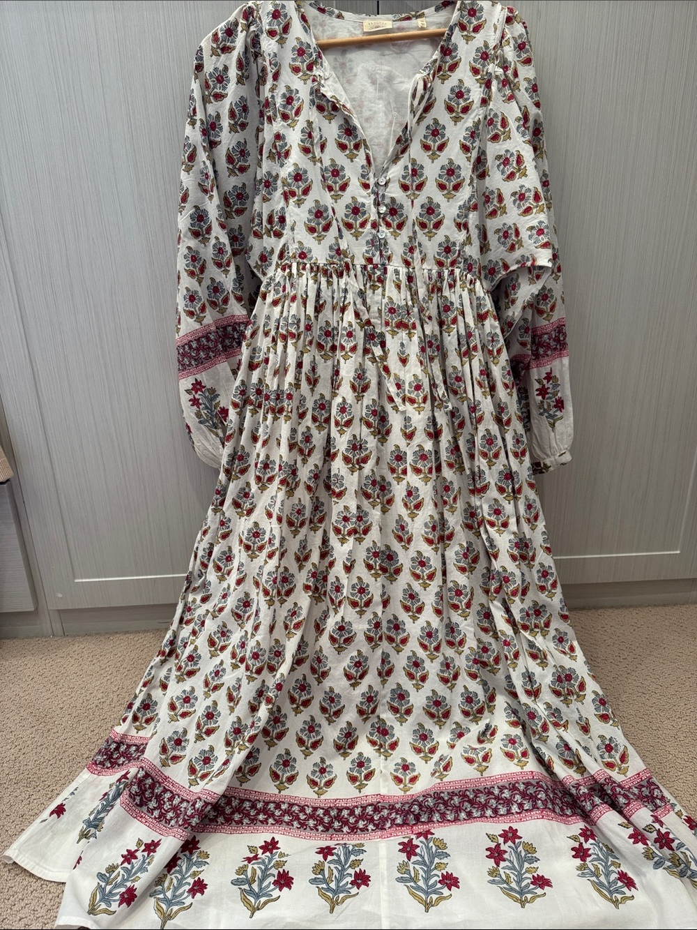 Faherty White Maxi Dress with Burgundy Floral Print